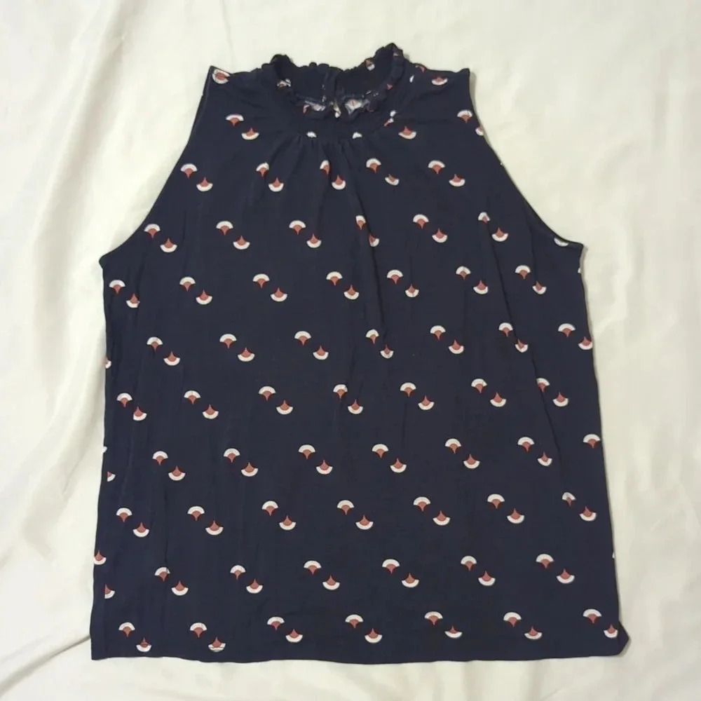 Ann Taylor Sleeveless Top, Color Blue/White/Tan Size XS